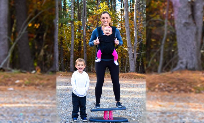 Mom with children balancing on StrongBoard Balance