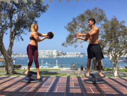 StrongBoard Balance Board Side Toss with Medicine Ball Partner Workout