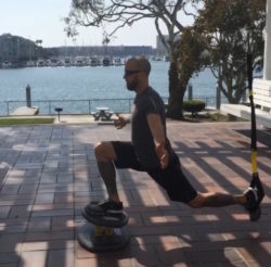 StrongBoard Balance Board Suspension Lunge with TRX to strengthen lower body