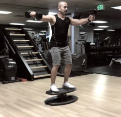 Build Stronger Shoulders, Back and Core with the Anterior Lateral Dumbbell Shouldr Raise on StrongBoard Balance Board